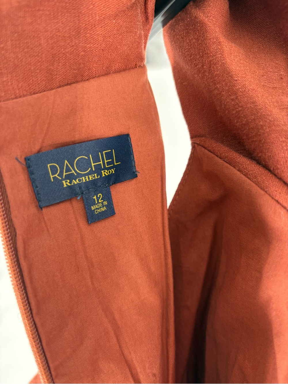 New RACHEL Rachel Roy Rust Cross-Neck Tie-Waist Mini Dress size 12 - Picture 4 of 6